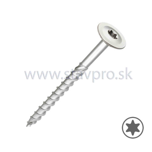 Konštrukčný vrut tanierová hlava, Torx, zinok biely Konštrukčný vrut tanierová hlava, Torx, zinok biely