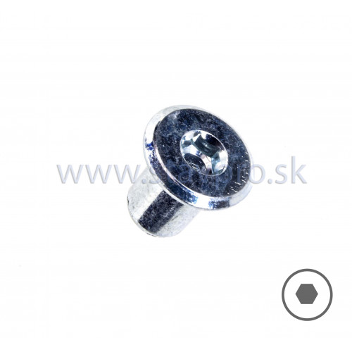 Matica nábytkárska M6×17 plochá hlava 15 mm zinok biely