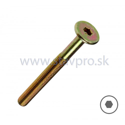 Skrutka nábytková M6×70 plochá hlava 15 mm, zinok žltý