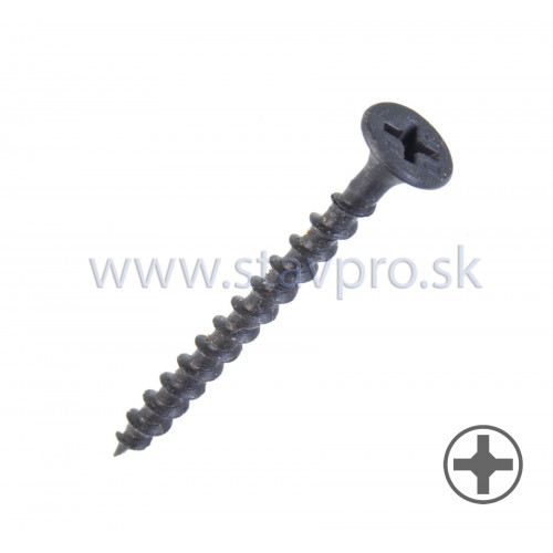 Vrut do sadrokartónu, zapustená hlava, hrubý závit, fosfát